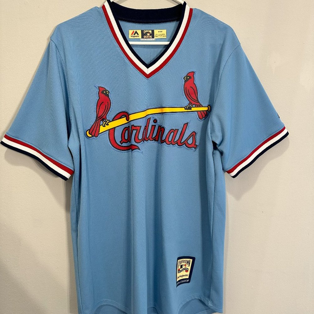 St. Louis Cardinals Majestic Cooperstown Cool Base Team Jersey Light Blue Medium